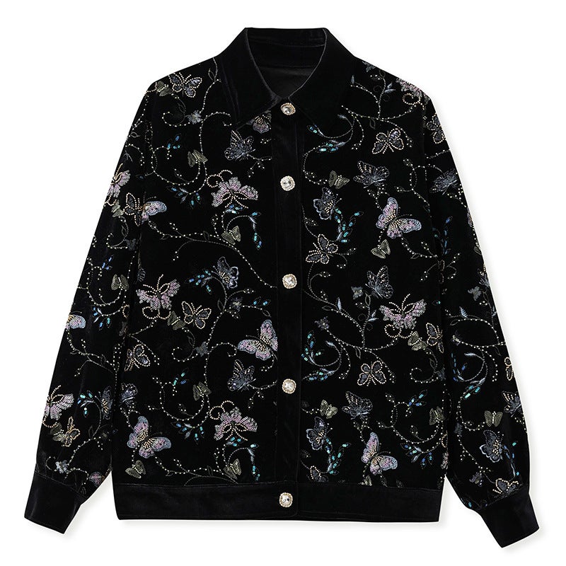 Yailla New Versatile Autumn/Winter Retro-Style High-End Chinese-Style Coat Elegant and Sophisticated New Chinese-Style Applied Embroidery Heavy-Duty Long-Sleeved Coat for Women - Image 1